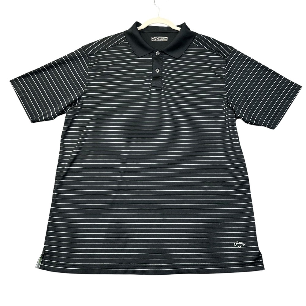Callaway Polo Shirt Mens 2XL Black Striped X‎ Series Golf Performance Polyester